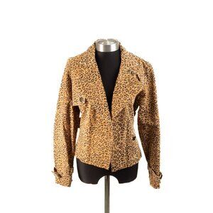 Vintage Spiegel Jacket with belt Leopard Print‎ Genuine Leather Size 12 FALL